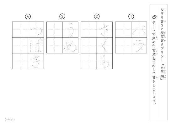 「なぞりと視写書き」自然にまつわる言葉で文字練習