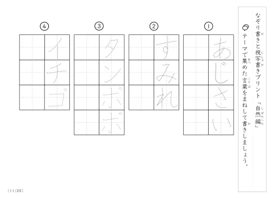 「なぞりと視写書き」自然にまつわる言葉で文字練習