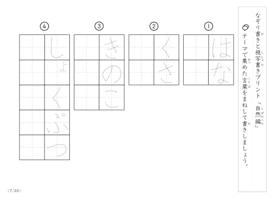 「なぞりと視写書き」自然にまつわる言葉で文字練習