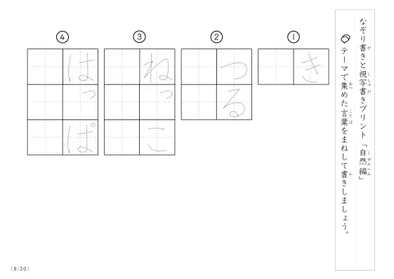 「なぞりと視写書き」自然にまつわる言葉で文字練習