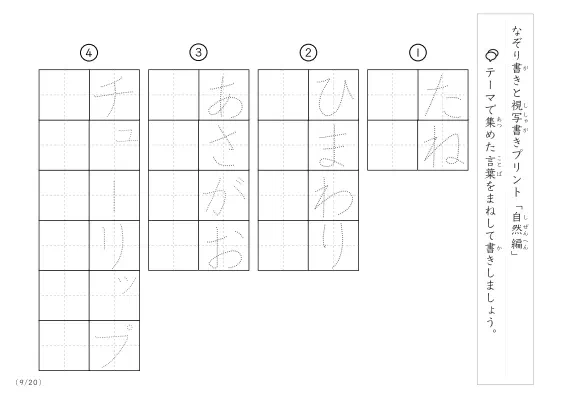 「なぞりと視写書き」自然にまつわる言葉で文字練習