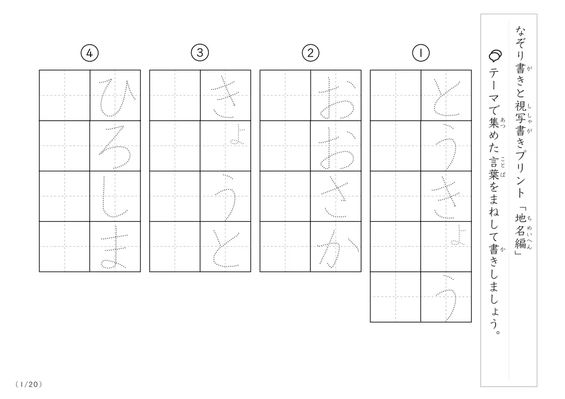地名にまつわる言葉で文字練習