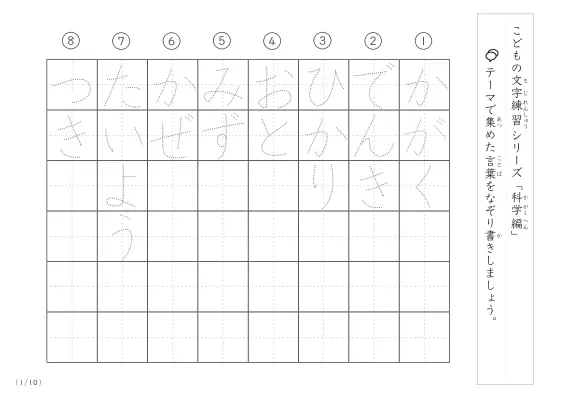 科学に関する言葉で文字練習
