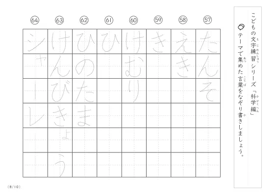 「点々文字でなぞり書き」科学に関する言葉で文字練習