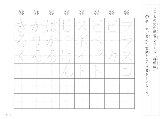 「点々文字でなぞり書き」科学に関する言葉で文字練習