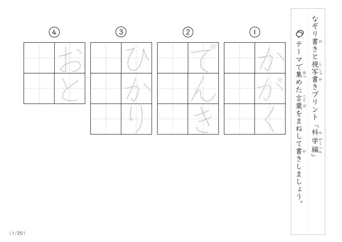 科学にまつわる言葉で文字練習