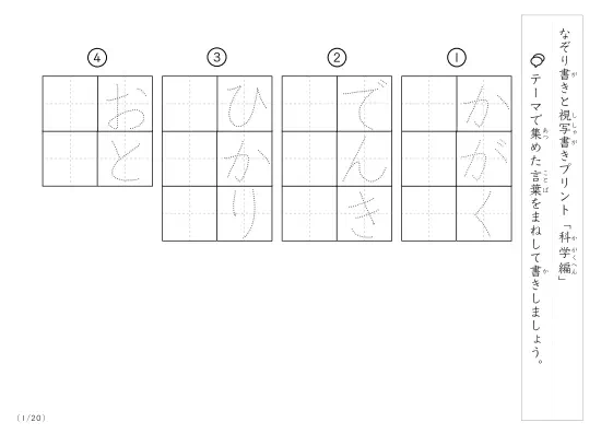 科学にまつわる言葉で文字練習