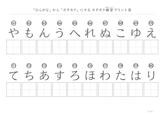 「ひらがなを使って」カタカナ練習プリントB