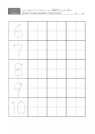 「数字の書き方と数の概念を身につける事が目標」大き目サイズの数字練習プリント（5種類）