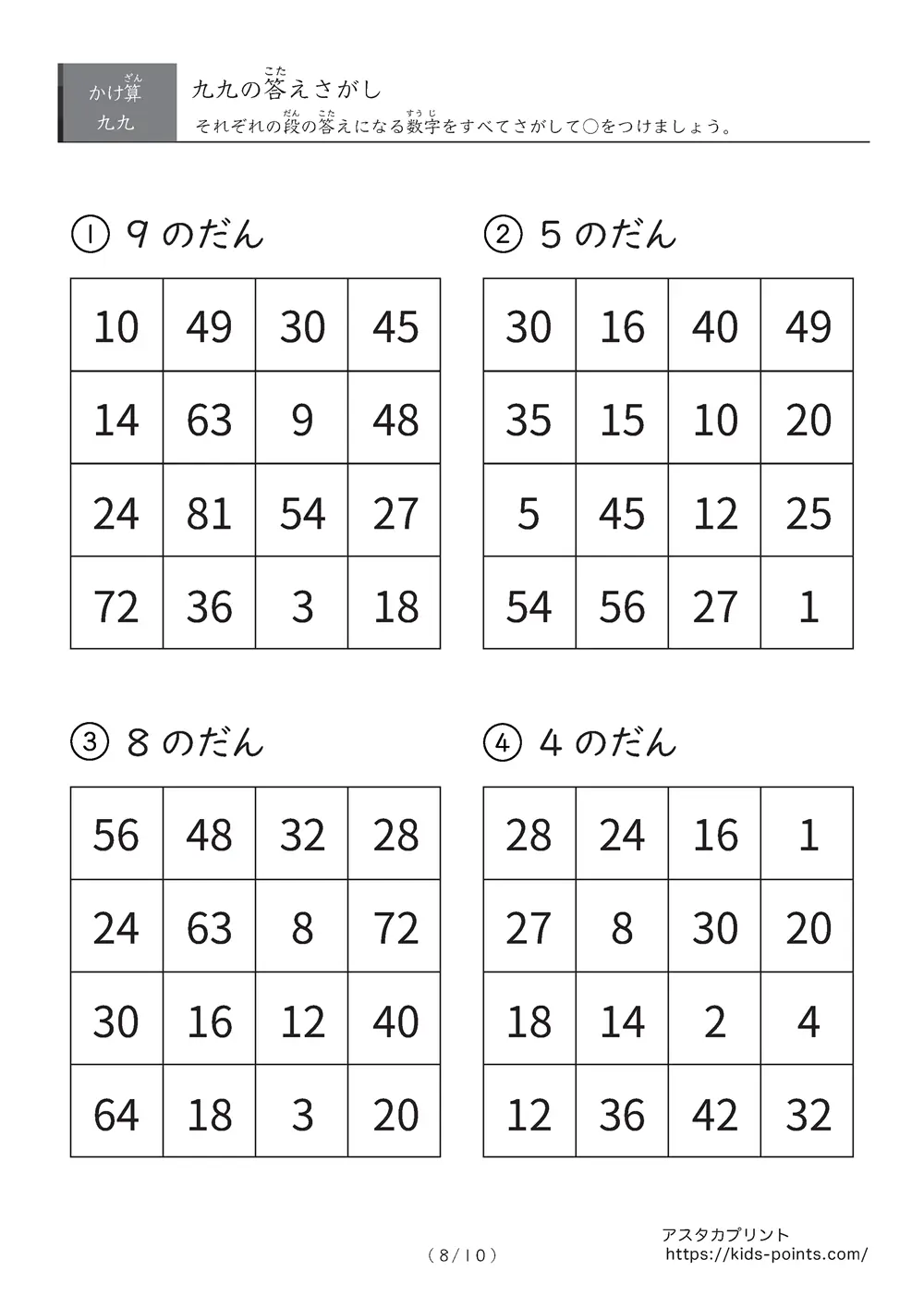 「パズル感覚の新感覚」答え探しのかけ算プリント