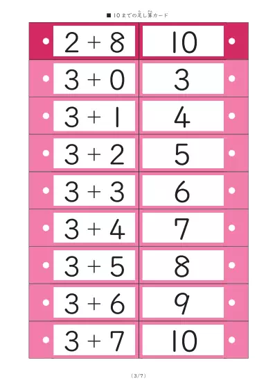 「単語帳形式」答えが10までの足し算カード