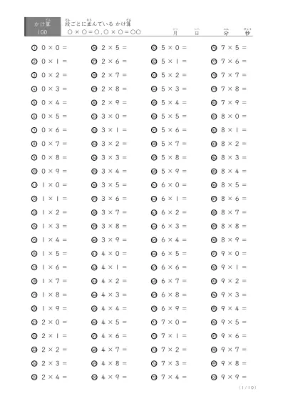 掛け算（九九）の計算問題