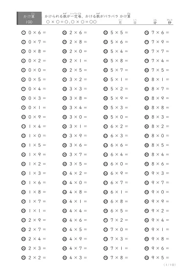 掛け算（九九）の計算問題A3