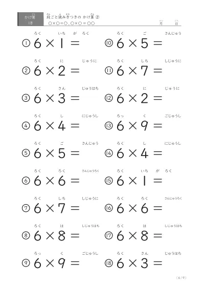 「2パターンある」読み方付きのかけ算（18問版）