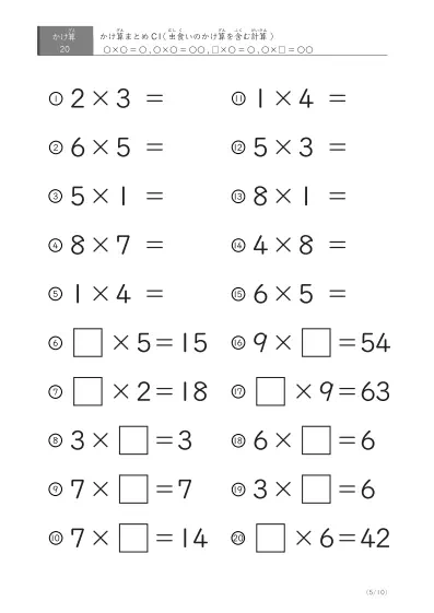 「反復学習、実力確認用」かけ算Cまとめプリント①