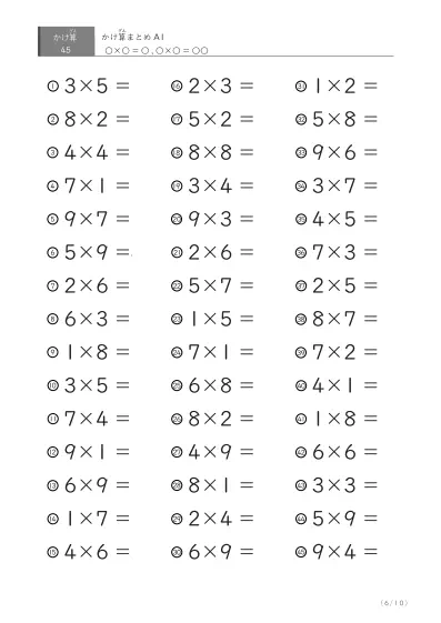 「反復学習、実力確認用」かけ算Cまとめプリント①