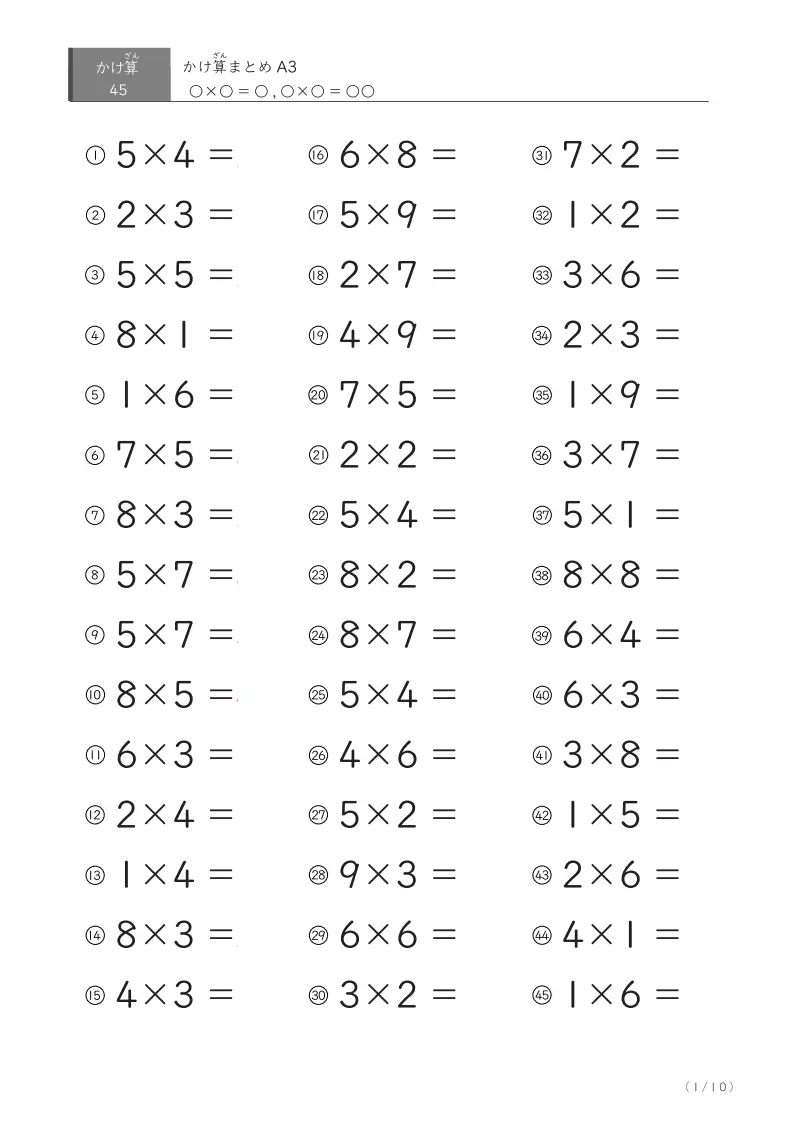 かけ算Aのまとめプリント③