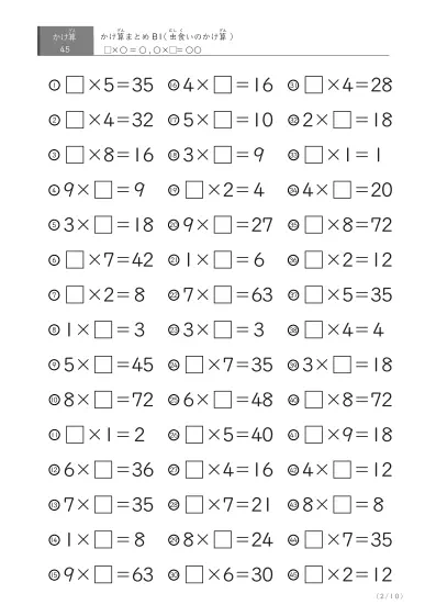 「反復学習、実力確認用」かけ算Bまとめプリント①