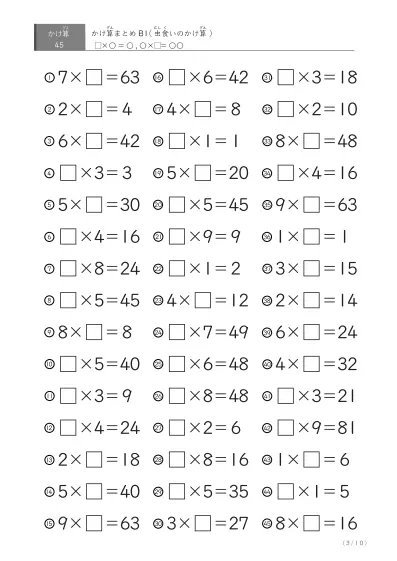 「反復学習、実力確認用」かけ算Bまとめプリント①