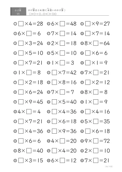 「反復学習、実力確認用」かけ算Bまとめプリント①