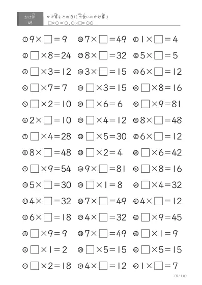 「反復学習、実力確認用」かけ算Bまとめプリント①