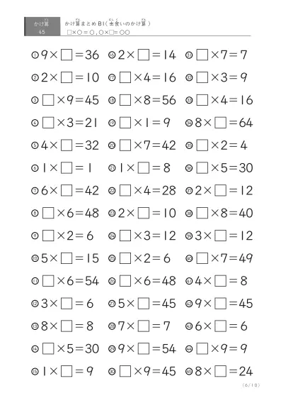 「反復学習、実力確認用」かけ算Bまとめプリント①