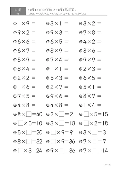「反復学習、実力確認用」かけ算Cまとめプリント①