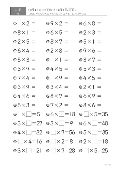 「反復学習、実力確認用」かけ算Cまとめプリント①