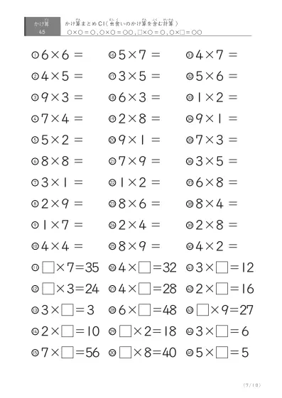 「反復学習、実力確認用」かけ算Cまとめプリント①