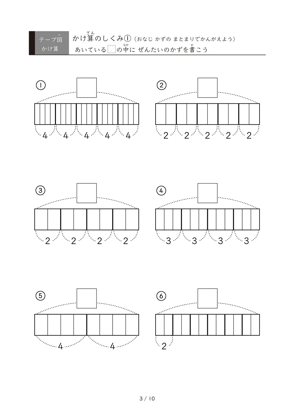 「九九の丸暗記前に」テープ図を使ったかけ算のしくみ①