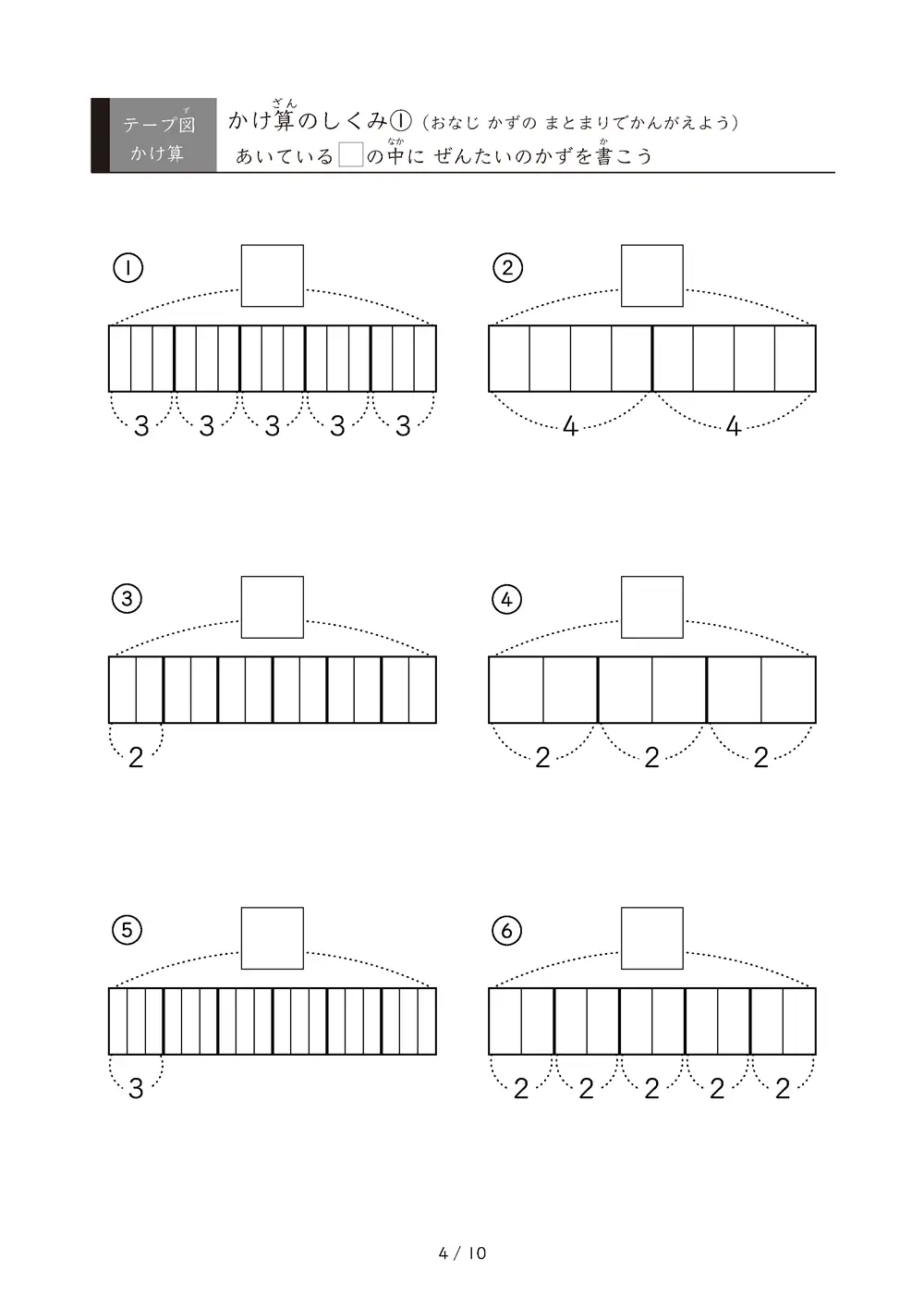 「九九の丸暗記前に」テープ図を使ったかけ算のしくみ①