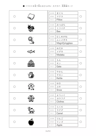 「「ひらがな・カタカナ・ローマ字」を学ぶ単語カード」「ひらがな・カタカナ・ローマ字」を学ぶ単語カード