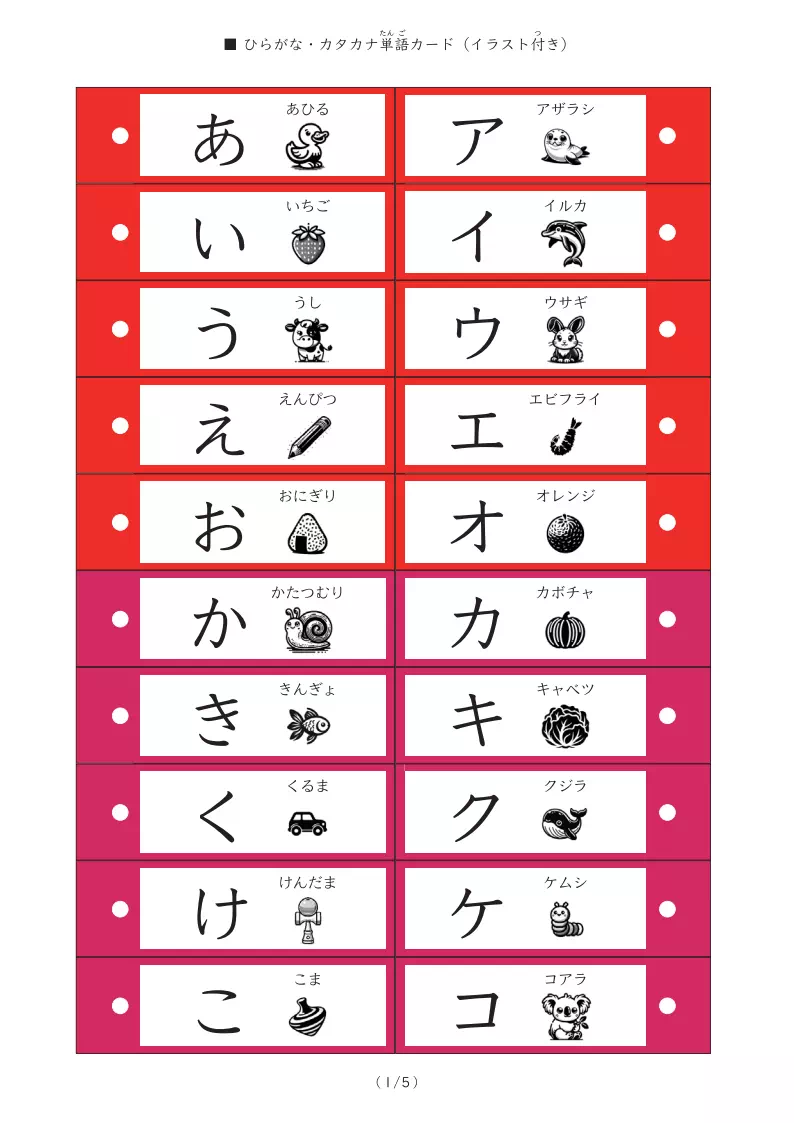 「ひらがな・カタカナ」を学ぶ単語カード