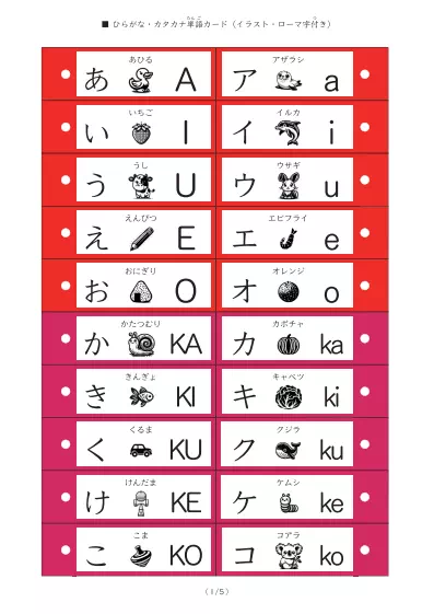「「ひらがな・カタカナ・ローマ字」を学ぶ単語カード」「ひらがな・カタカナ・ローマ字」を学ぶ単語カード
